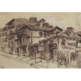 Трошин Николай Cтепанович . Городской пейзаж. 1930г. 58x41. Бумага, карндаш.